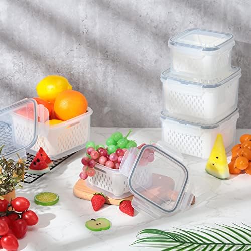 Potchen 6 pcs PCS Recipientes de armazenamento de vegetais de frutas Plástico Produza as caixas de organizador de geladeira de alimentos economizadores frescos para geladeira com tampas e crander