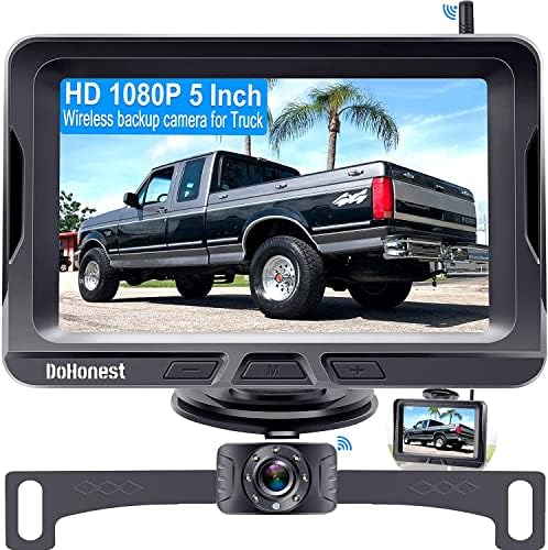 Câmera de backup sem fio dohonest para carro com monitor de 5 , HD 1080p Sem atraso Bluetooth Backup Camera System para coleta de caminhão Minivan Suporte Adicione a segunda câmera RV Instalação DIY para evitar o buraco da broca S4