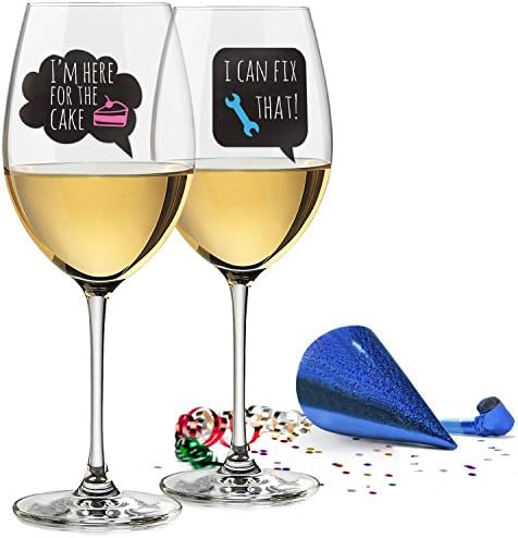 Marcadores engraçados de bebida de vidro de vinho - 18 grabos estáticos adesivos de vidro reutilizável - para festa de degustação de vinhos, presente de vinho e favores