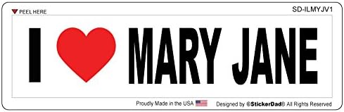 Adesivo para pára -choques - eu amo Mary Jane - adesivo impresso em cores - tamanho: 8 x 2, cor: branco/preto/vermelho - para