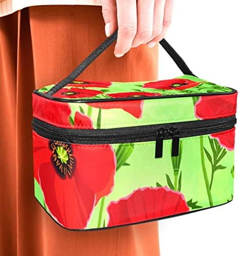 Flores de papoula vermelha Bolsa cosmética Bolsa de maquiagem portátil de viagem para mulheres e meninas