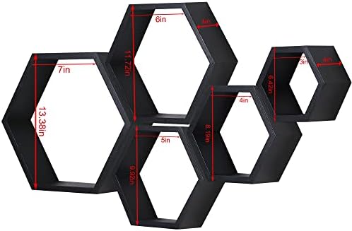 Prateleiras flutuantes de hexagon de Phofeia, conjunto de prateleira de parede de favo de mel com favo de mel montado na parede,