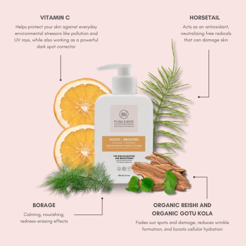 Flora e Noor Boost e Blelen Vitamin C Cleanser | A limpeza facial antienvelhecimento reduz as rugas | Limpador suave para acne e poros | Todos os tipos de pele