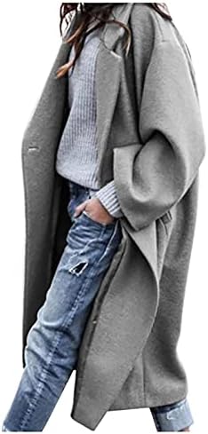 Trebin Womens Winter Casacats, Moda feminina Moda Sólida Pocket Pocket Slave Lapel de lapela Long sobretudo casaco