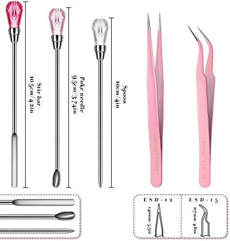 11 peças Kit de ferramentas de colher de resina, 9 peças mexendo colher de agulha de puxão e 2 peças pinças para