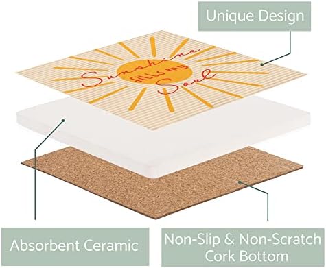 Sunshine preenche a alma Raios Amarelo Raios 4 x 4 Monta de montanha -russas de cerâmica absorvente de 4