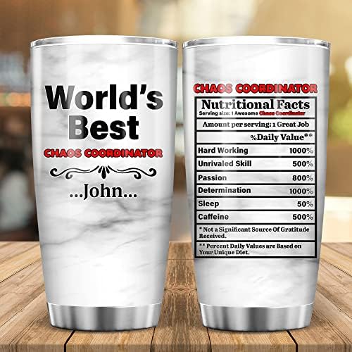 O melhor coordenador do caos do mundo prezzy coordenador personalizado coordenador de caos fatos nutricionais Tumblers com tampa 20 oz de trabalho engraçado amantes do trabalho para homens mulheres amigas colegas de trabalho