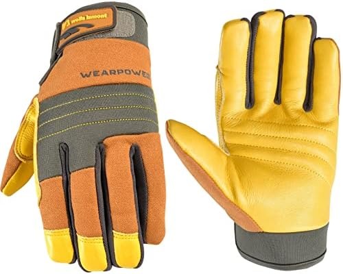 Wells Lamont Wearpower Leather Hybrid Duck Luvas de trabalho de inverno, marrom x-grande