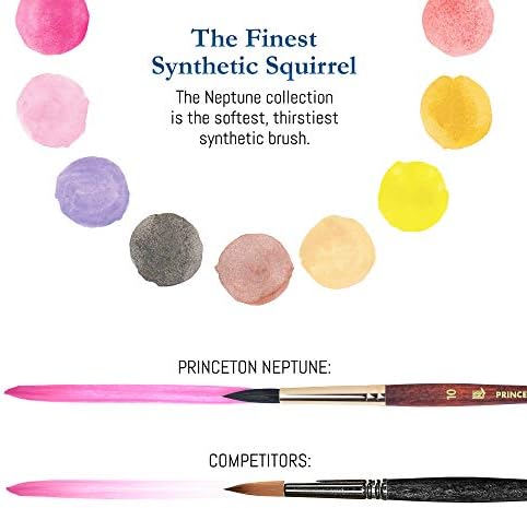 Princelas de aquarela de Princeton Neptune 4750 - 4pc Soft Synthetic Syntetic Squirrel Waterscolor Brush Set - Aquarelle 3/4 polegadas - Rodada 2 - Rodada 6 - Rodada 10 - Bincos de artista - pincel