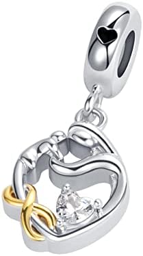 Nanmuc Heart Love Love New Mother Filha e filho Dangle Pandora Charms para Mom Snake Bracelets Infinity Dangle Pinging Day Day Gift