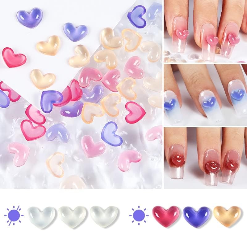 50pcs UV geléia sensível amor amuleto de unhas de coragem decoração de cor de luminagem de cor de jóias shinestone 3d diy kawaii