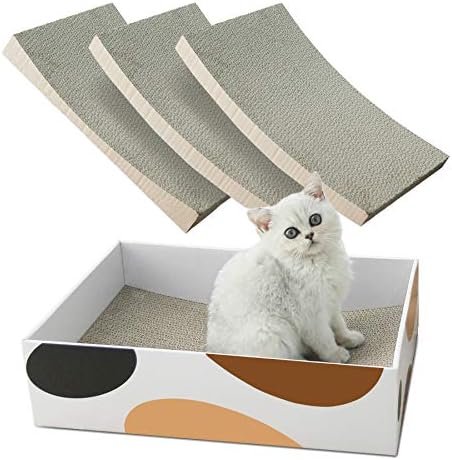 Almofada de arranhões no gato msbc, papelão côncavo de gato de gato, durável 3 em 1 scratcher corrugado, arranhão reversível com recarga de caixa, cama de lounge para proteção de móveis, brinquedo de treinamento de gatos