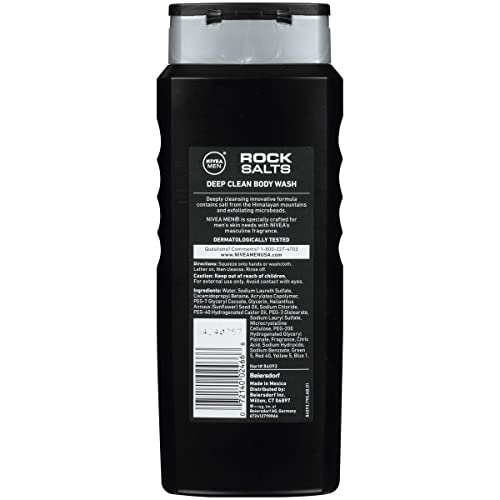 Nivea Men Men Lavagem corporal de sais de rocha limpa profunda, esfoliante lavagem do corpo de sal -gema, 3 pacote