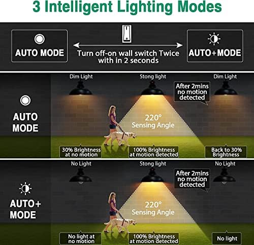 Sensor de movimento Luzes externas, 3 modos de iluminação Luz do celeiro da fazenda, 2pack 12,9in Dusk preto ao amanhecer