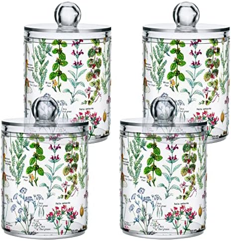 INNEWGOGO Floral Daisy 2 Pacote Pacote de algodão Dispensador Organizador de bola Distribuidor de plástico Jarros transparentes com tampas de vanistro de vanistro Jar Glass Bathrons Organizadores