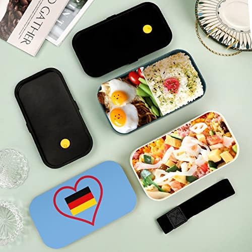 I Love Alemanha Red Heart Double Cayer Bento lancheira com utensílios de utensílios de almoço empilhável Inclui 2 contêineres