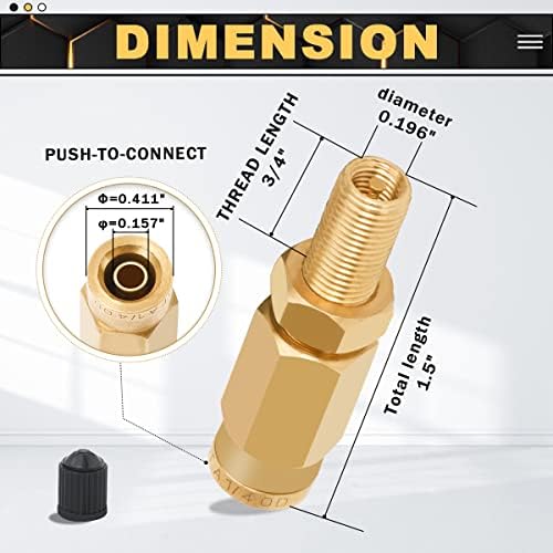 Boeray 2 pacotes de 1/4 de válvula de inflação do valor do ar, adaptador de válvula Schrader com botão de push to conect