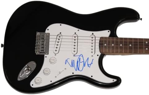 Michael J Fox assinou autógrafo em tamanho grande Black Fender Stratocaster Guitar Electric B W/ James Spence Carta