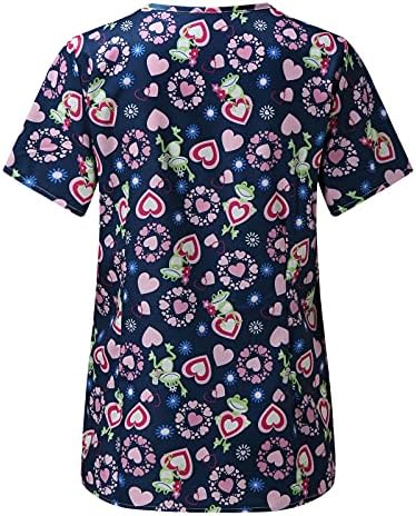 Scrubs Tops for Women V Pesh Floral Print Nurse Working Uniform Uniform Casual Blusa de túnica de manga curta com bolso