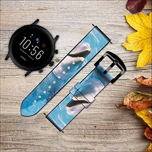 CA0160 Dolphin Leather & Silicone Smart Watch Band Strap for Fossil Mens Gen 5e 5 4 Sport, Hybrid Smartwatch HR Neutra,