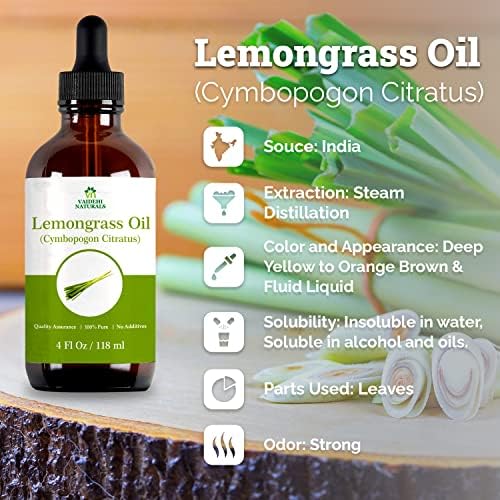 Vaidehi Naturals Oil de capim -limão Premium Premium Grade para a aromaterapia Face Skin Face and Hair 4 Oz com Grootper