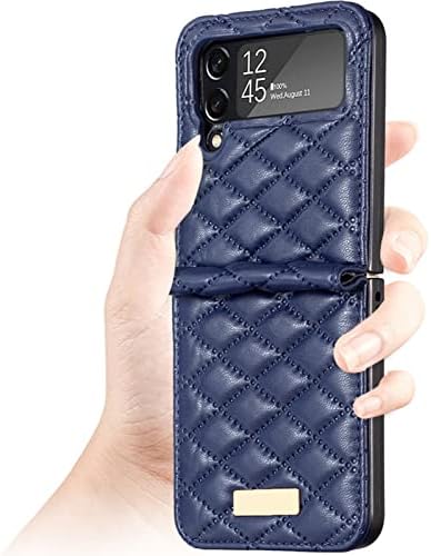 Caixa densul para Samsung Galaxy Z Flip 4, capa de telefone da senhora com dobradiça de textura rômbica, capa de telefone protetora de couro pu PU em borda fina para zlip 4 5g, branco