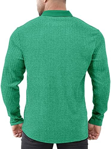 Camisas de pólo masculinas de YRW Menção de manga longa Classic clássica, camisa de golfe de cor sólida com nervuras sólidas