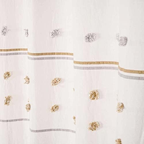 Cortina de chuveiro de ouro do Dosly Idées, Polka Dot Grey Stripe White Fabric, Boho Modern Country Style, 72x72 em