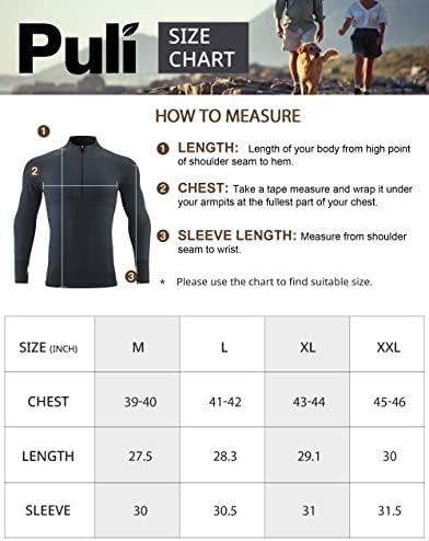 Puli Men's Quarter Zip Pullover de manga longa Proteção solar UPF 50+ Camisetas tee de treino para pescar Guarda Rash Running