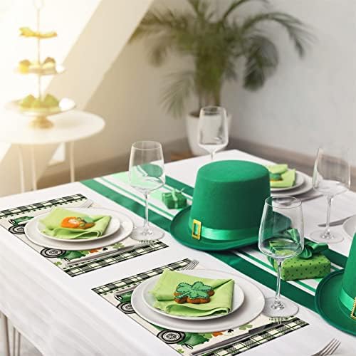 Feliz dia de St. Patrick's Placemats Conjunto de caminhão de 4.12x18 polegadas com tapetes de lugar de Shamrock Buffalo Buffalo