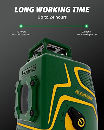 ALEAPOW Nível de nivelamento verde Nível de laser, nível de laser de 147 pés 360 °, bateria recarregável de grande capacidade,