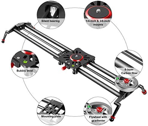 Slider da câmera GVM, 31 ”/80cm de fibra de carbono ajustável Dolly Rail Stabilizador de vídeo resistente Slider com 6 rolamentos