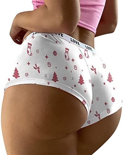 Calcinha de Natal Boyshorts for Women Sexy Cotton Rouphe Love Lips Briefs Santa Elk Deer Rena