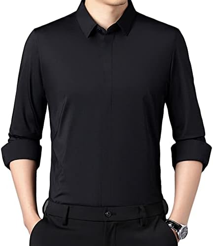 Menção de manga longa sólida masculina camisa de camisa de camisa grátis camisas formais de vestido formal