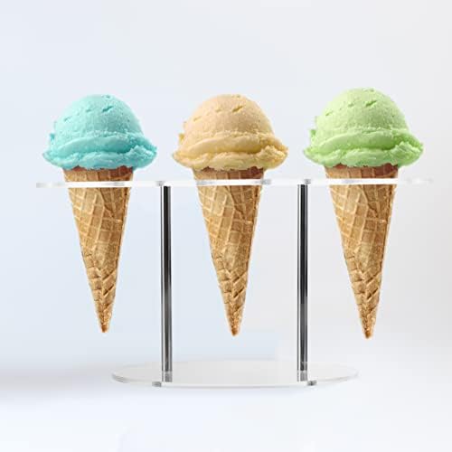 Yarnow Ice Cream Cone Solter, Acrílico Clear 3 Burveros Stand Sorde, Visor de Cone Waffle Transparente para Decoração de Festas de Casamento de Aniversário
