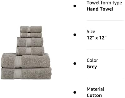 804 GSM 6 Toalhas de peças, algodão, hotel premium e qualidade de spa, altamente absorvente, toalhas de 2 banheiros 27 ”x 54”, 2 toalha de mão 16 ”x 28” e 2 pano de lavagem 12 ”x 12”. Cor cinza