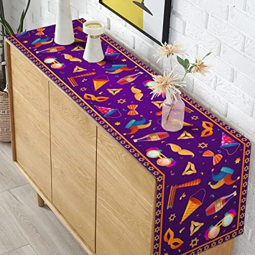 Pudodo Happy Purim Table Runner Jewish Carnival Party Decoração de Festival de Máscara Decoração de Dinning Dinning Decoração em