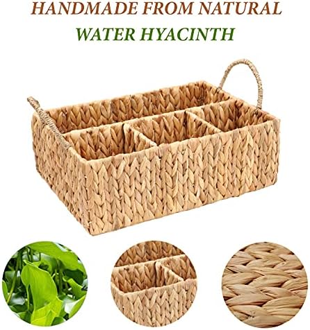 Wicker dividido cesto de armazenamento tecido natural cesta de jacinto para organizar as prateleiras de cozinha de banheiro