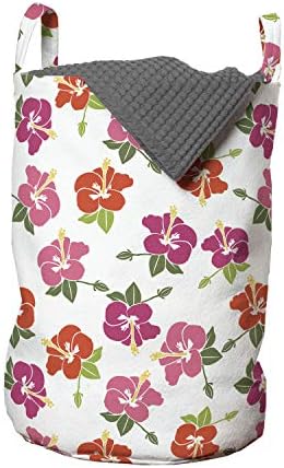 Bolsa de lavanderia floral de Ambesonne, esboço detalhado de flores coloridas de hibiscus hibiscus e impressão artística,