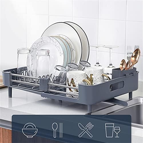 ZLXDP Placas de cozinha ajustáveis ​​de rack de prato com drenagem sobre o suporte de armazenamento de talheres de bancada da pia