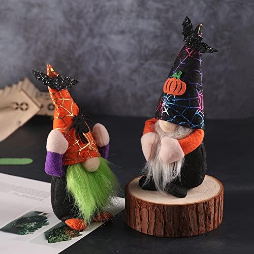 Ajfwm Halloween Gnomos Decoração de pelúcia, decoração de Halloween, 2 pacote de boneca Gnome de Halloween, Decoração Doll Spider Bat Party, ornamentos de elfos feitos à mão, Halloween Home and Office Decor