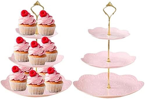 Suporte de cupcakes, conjunto de 2pcs 3 sobremesa de camadas Torre de doces de frutas para o chá de bebê festas de aniversário de menina