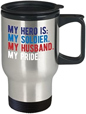 Orgulhosa esposa exército presente marido soldado herói militar bandeira americana bandeira de café com 14oz 14oz
