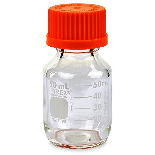 Corning Pyrex 1395-50, garrafas de armazenamento de mídia redonda de 50ml, com tampa de parafuso GL32