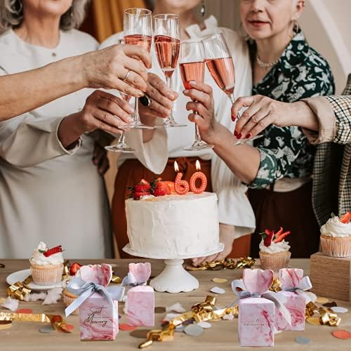 Decorações de férias 20pcs Partido rosa Favor de caixas de tamanho médio Caixas de doces de mármore decoração de casamento com fitas