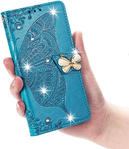 Lemaxelers iPhone 11 6.1 Case Bling Diamond Butterfly Animado Carteira Flip PU Couather Magnetic Slots com tampa de suporte para iPhone 11 6.1 Diamond Butterfly Bluefly SD