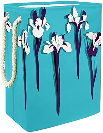 Iris Flowers Blue Laundry cesto com alças grandes cestas dobráveis ​​para lixeira, quarto de crianças, organizador de casa, armazenamento de pano, 19.3x11.8x15.9 em