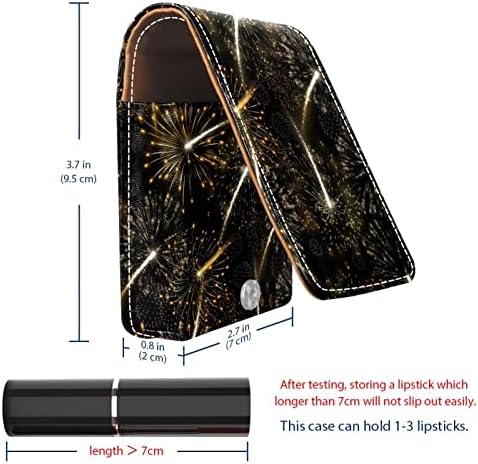 Caixa de batom Oryuekan com espelho bolsa de maquiagem portátil fofa bolsa cosmética, padrão de fogos de artifício de ouro retro preto