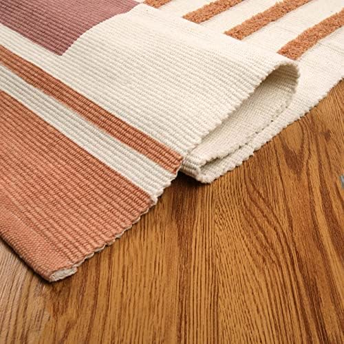 Ailsan Washable Area Rug 4'x6 ', Ranta de algodão artesanal para quarto com design tufado, Rainbow Boho Kids Rapess Para sala de