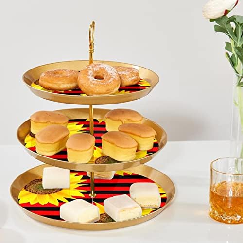 Exibir para pastelaria com 3 bandeja de porção redonda em camadas, girassol vermelho e preto cupcake Tower Tree Tree, Sobest